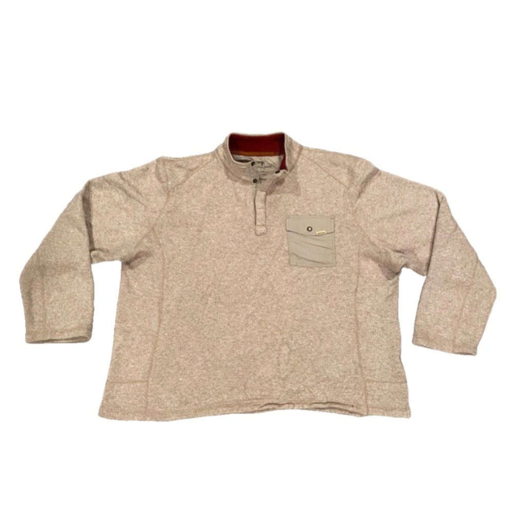 Woolrich 1/4 Snap Button Pullover Sweater Men’s Size XXL Beige Knit Pocket 2XL